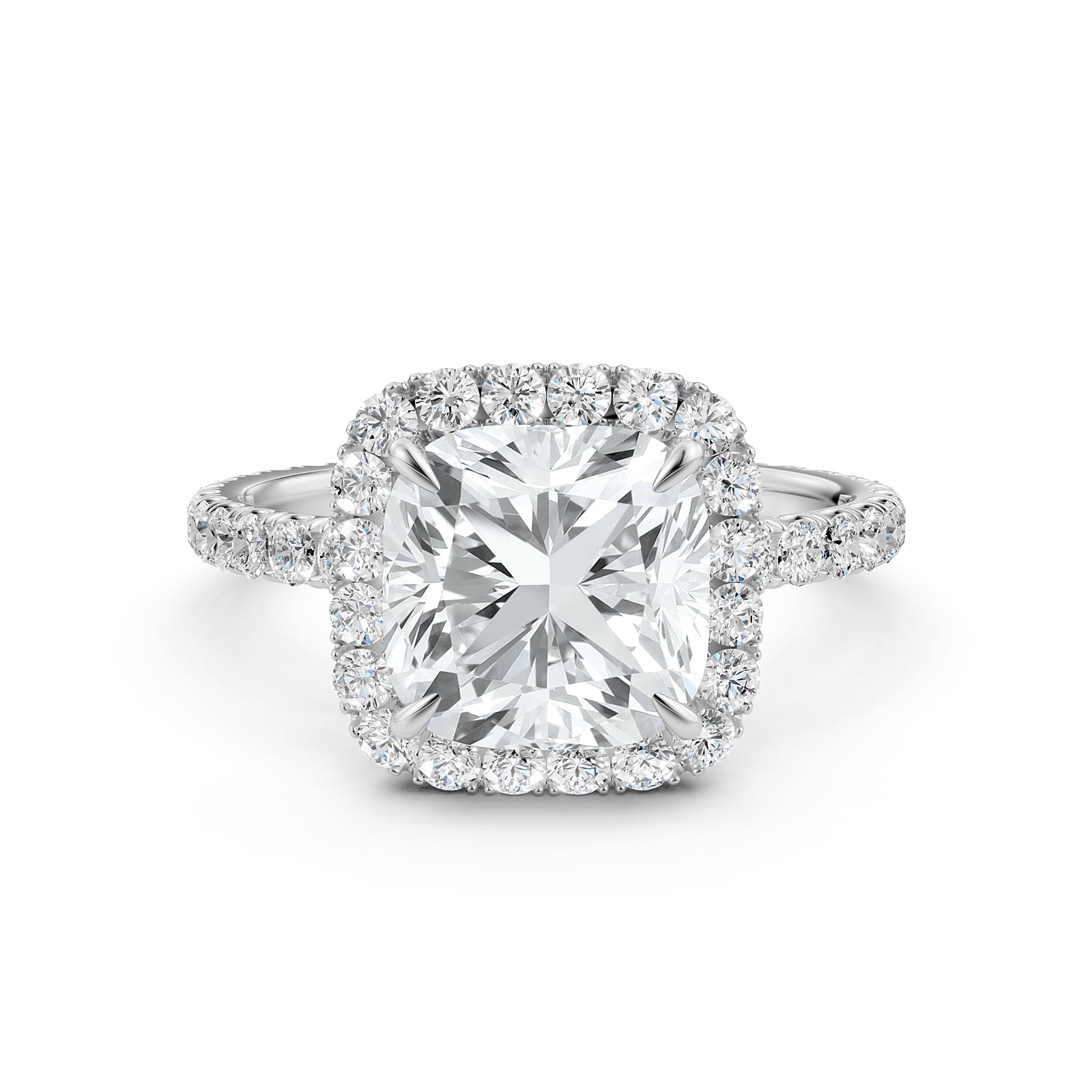 French Pave Set Halo Lab Grown Diamond Engagement Ring 2.59 Ctw.